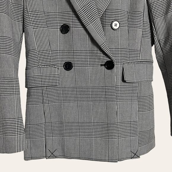 H&M Black White Houndstooth Striped Double Breasted Blazer Jacket Size 2 - Picture 2 of 5